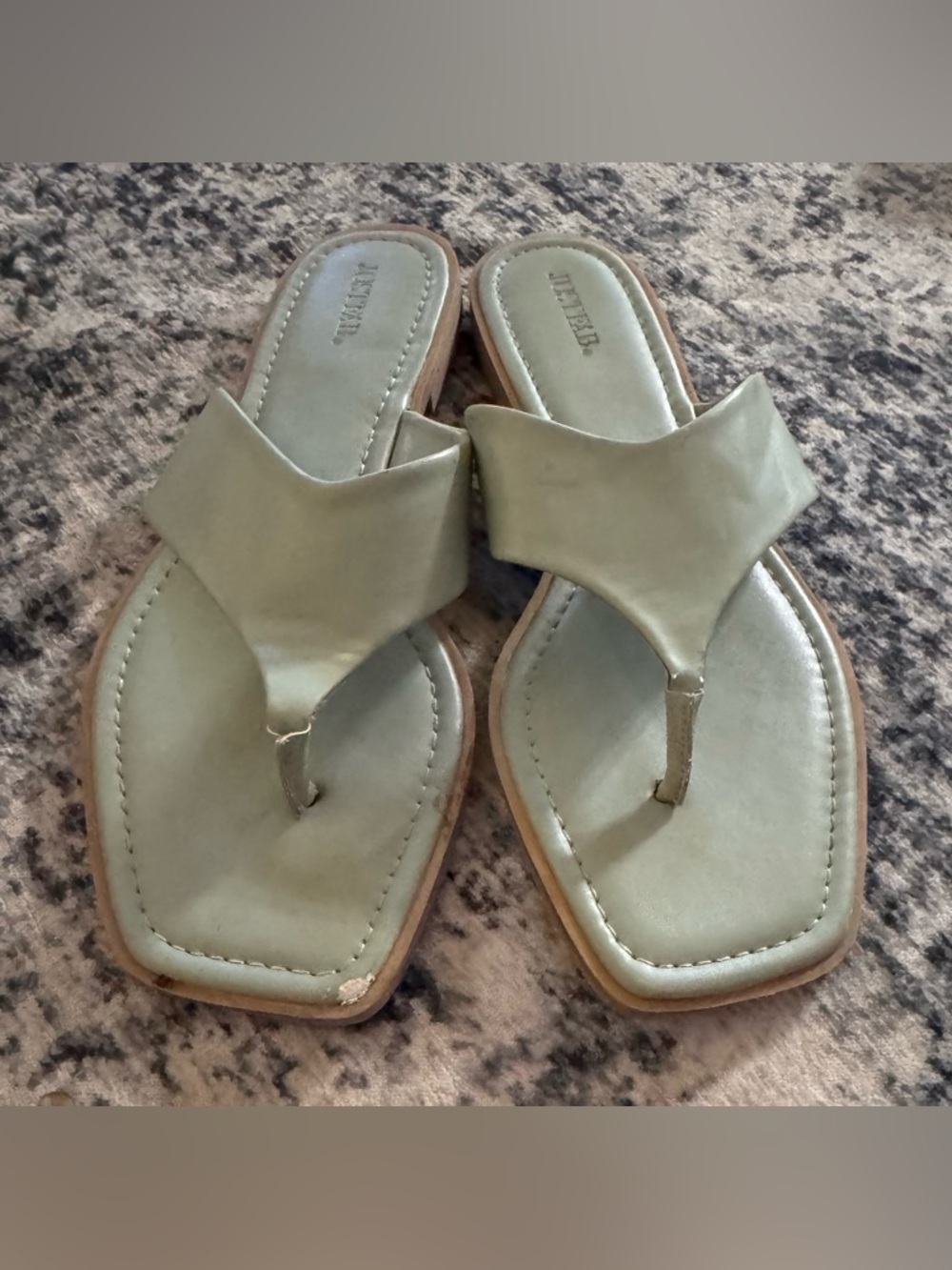 JustFab Sage Green Thong Slide Sandals